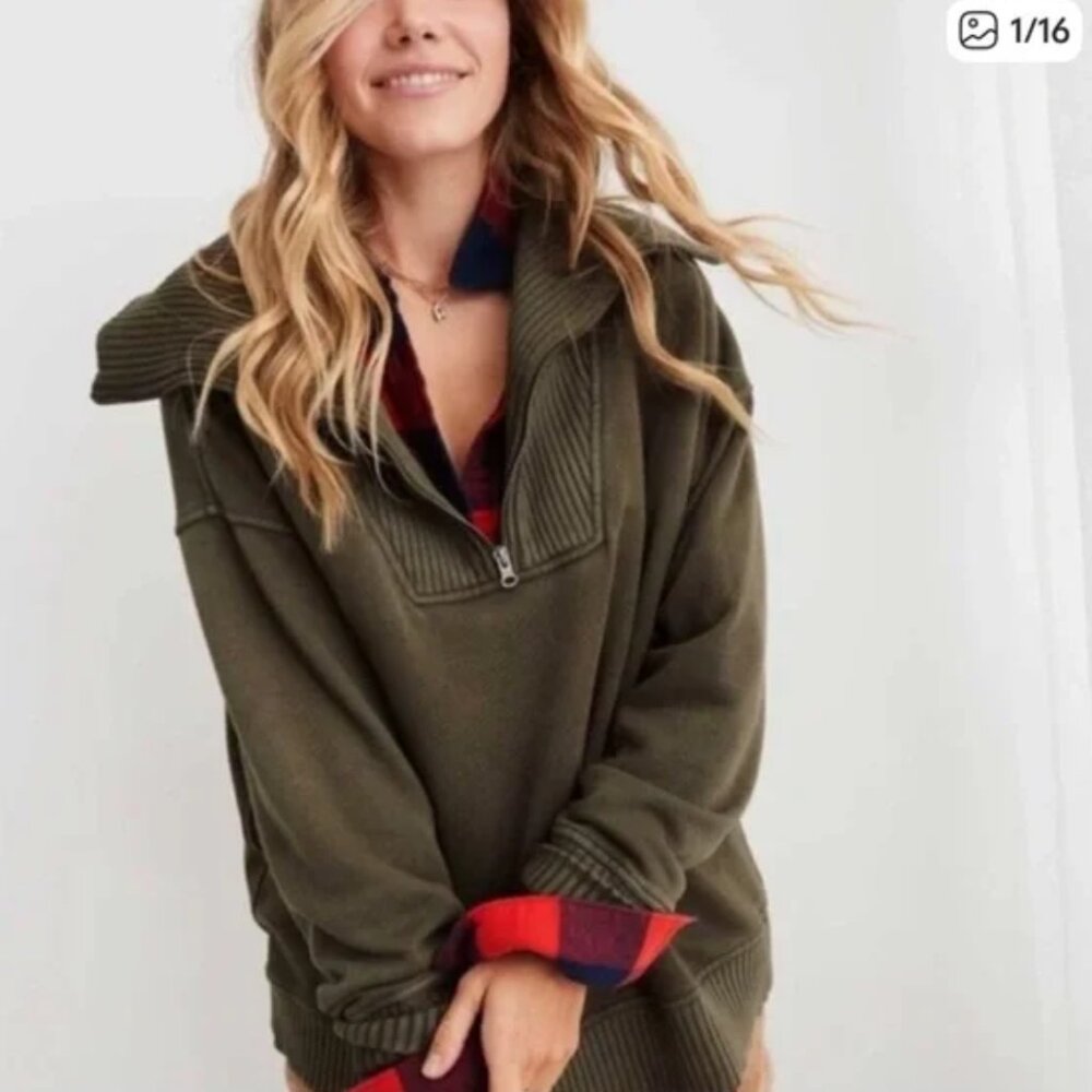 Aerie Down To Earth Quarter Zip Sweatshirt